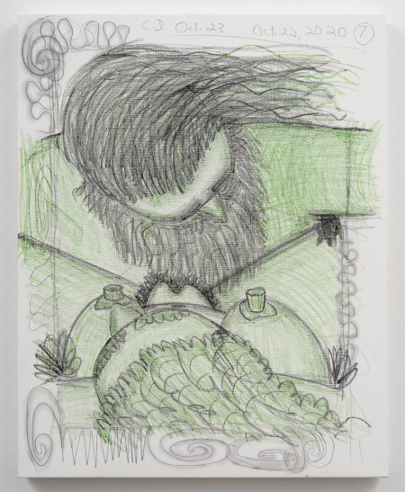 Early Coitus Diagrams 1-7 (7), Wax crayon and graphite on gessoed linen