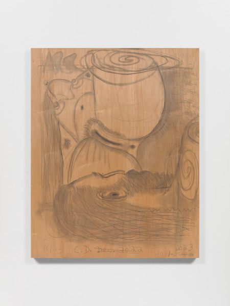 First Drawing Panel, Graphite and shellac on wood