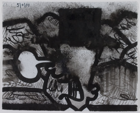 In the Hills, F, Ink on blue paper