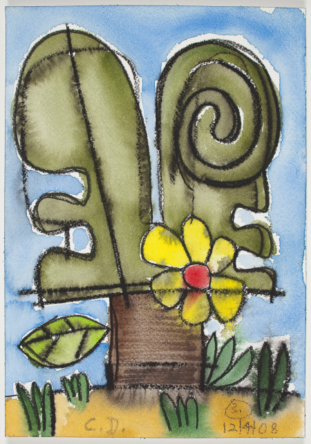 Seven Trees (#3), Mixed media on paper