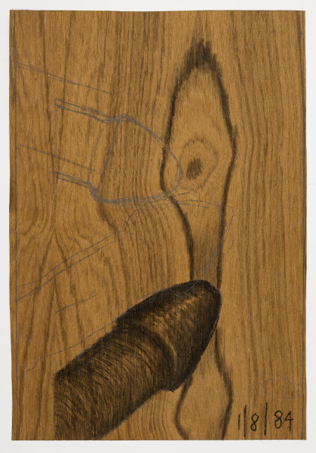 Untitled (1/8/84), Pencil and carbon pencil on walnut veneer