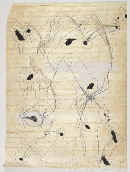 Untitled (11/5/82), Wax crayon and pencil on wood veneer