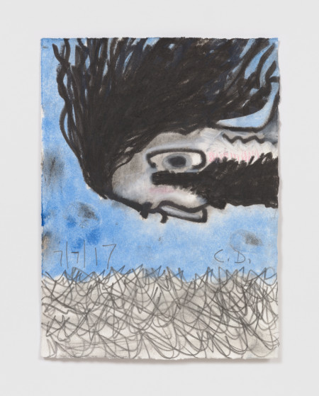 White Male Head Over Water, Watercolor, water soluble crayon and pencil on paper