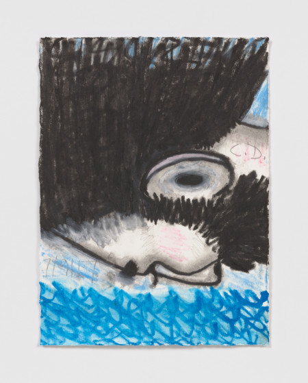 White Male Head Over Water, Watercolor, water soluble crayon and pencil on paper