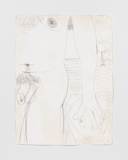 White Male With Dog III, Casein and graphite on paper