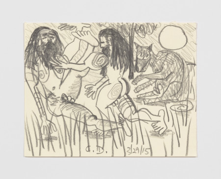 Wrestlers With Dog, Pencil on paper