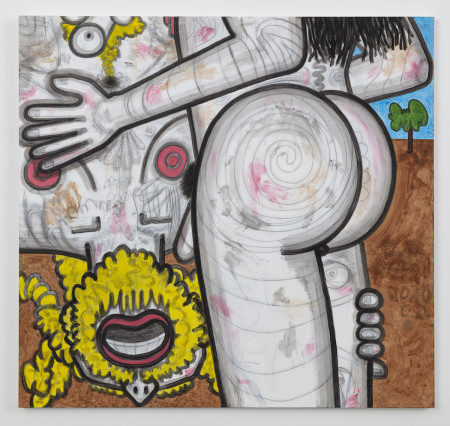 Big Men Up Close/Five, Mixed media on linen