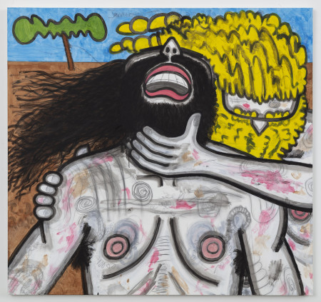 Big Men Up Close/Four, Mixed media on linen