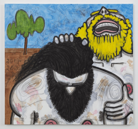 Big Men Up Close/Three, Mixed media on linen