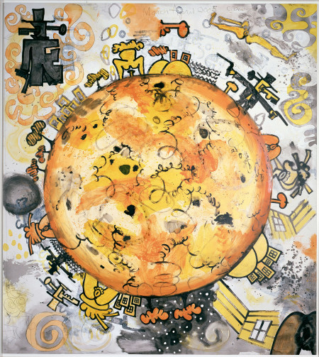Big Orange Planet, Mixed media on linen