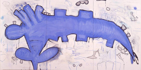 Blue Shape, Mixed media on ragboard on panel (3 panels, each 60 x 40 in.)