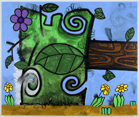 Fallen/Purple Flower, Mixed media on canvas