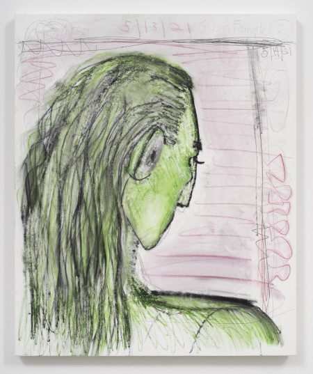 Green Female (2), Urethane, water soluble crayon, pencil and colored pencil on gessoed linen