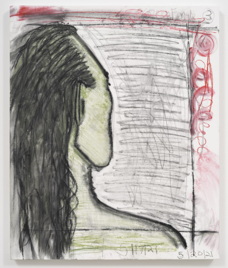 Green Female (3), Urethane, water soluble crayon, pencil and colored pencil on gessoed linen