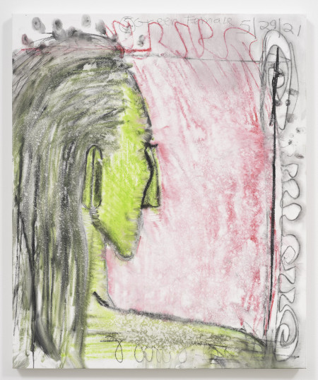 Green Female (5), Urethane, water soluble crayon, pencil and colored pencil on gessoed linen
