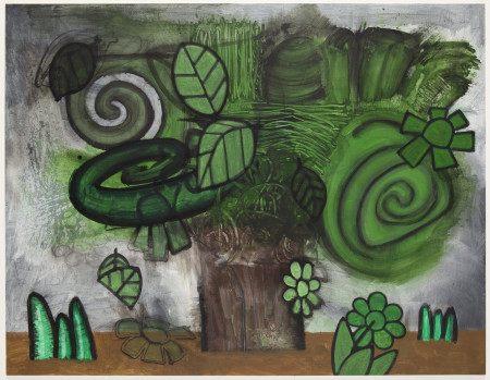 Green Flowers (4), Mixed media on linen