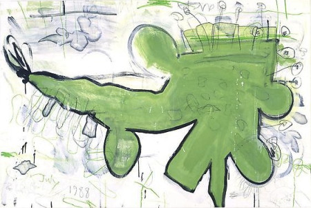 Green Shape, Mixed media on ragboard on panel