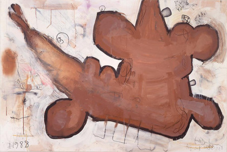 Hanging Brown Shape, Mixed media on ragboard on panel