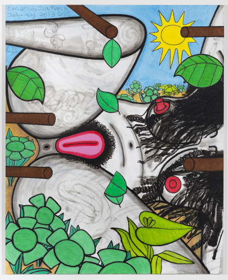 In the Flowers (Friday), Mixed media on linen