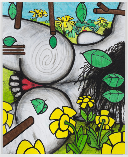 In the Flowers (Saturday), Mixed media on linen