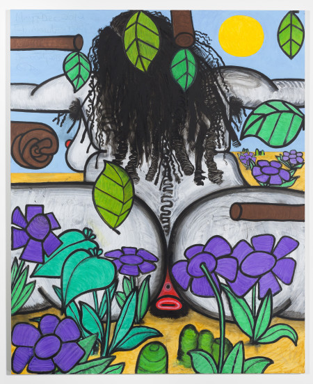 In the Flowers (Wednesday), Mixed media on linen