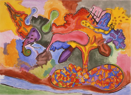 Large Shape with Bands, Flashe, gesso, pencil on cotton