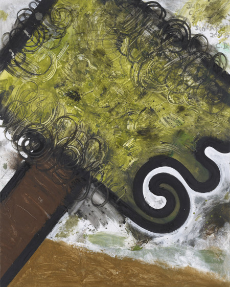 New/Tree B, Mixed media on linen