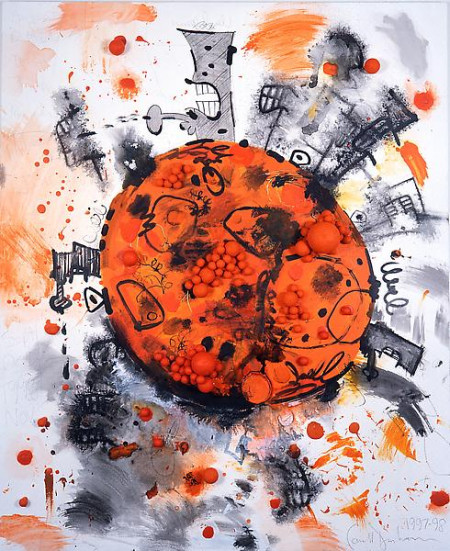 Orange Planet, Mixed media on linen