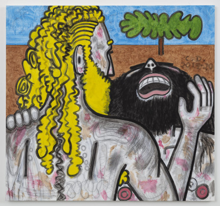 Big Men Up Close/Two, Mixed media on linen