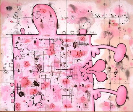 Pink Box with Two Extensions, Mixed media on linen