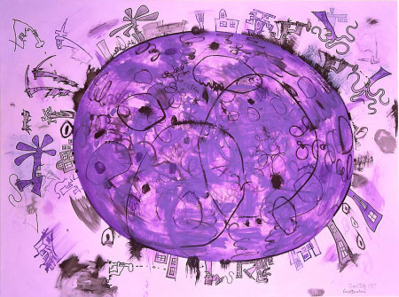 Purple Planet in Lavender Space, Mixed media on linen