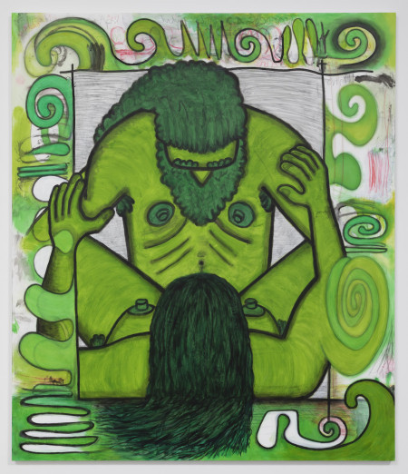 Qualiascope: Coitus Diagrams (One), Urethane, acrylic, crayon and pencil on linen