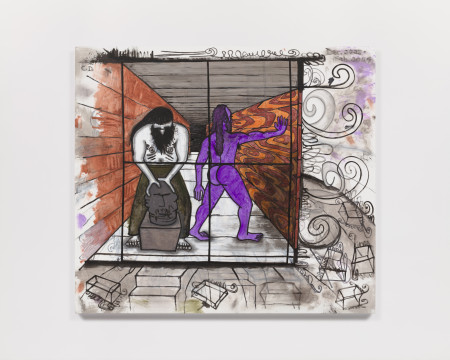 Studio Visit 1, Urethane, water soluble crayon and graphite on gessoed linen