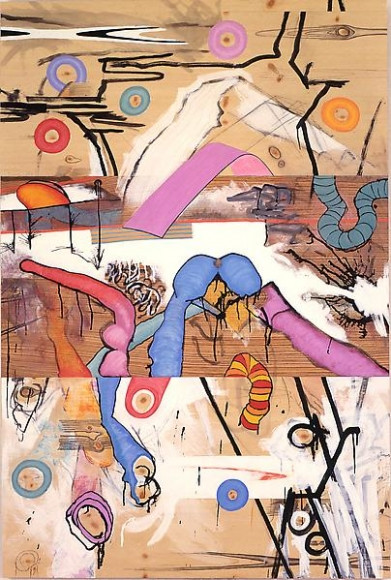 Untitled, Mixed media on pine and zebra