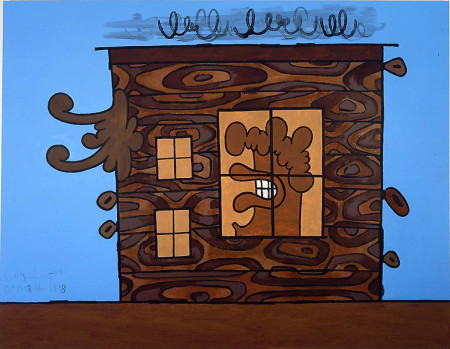Wooden House, Mixed media on linen
