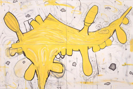 Yellow Shape, Mixed media on ragboard on 4 panels