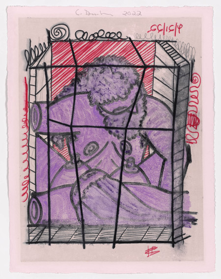 Purple Coitus Diagrams (4), Wet transfer monoprint on pigmented paper with hand additions