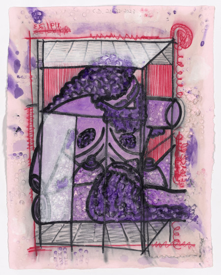 Pushed Around (1), Wet transfer monoprint on pigmented paper with hand additions