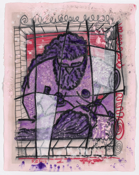 Pushed Around (2), Wet transfer monoprint on pigmented paper with hand additions