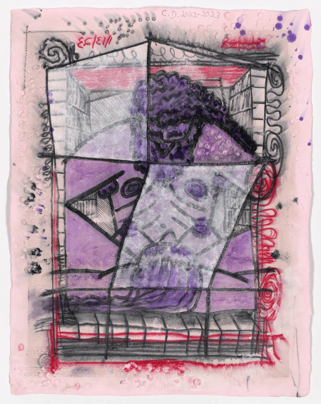 Pushed Around (7), Wet transfer monoprint on pigmented paper with hand additions