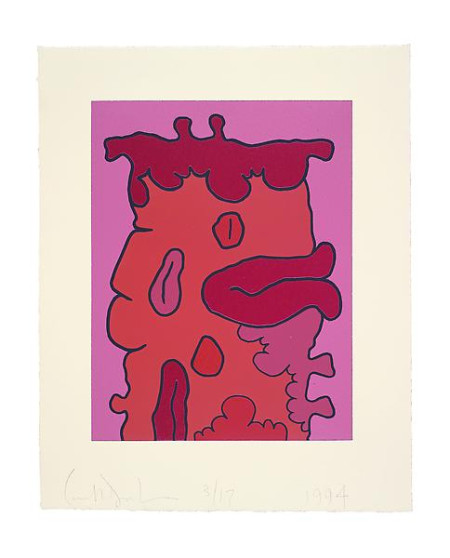 Red Reduction Print, Reduction linoleum cut on Twinrocker handmade paper