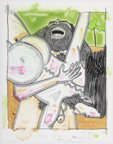 Untitled, 5/9/19, Monotype in watercolor, watercolor pencil and watercolor crayon