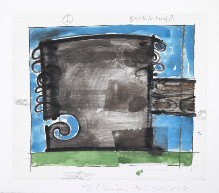 Untitled, (April 2, 2008) 1, Monotype and collage in watercolor and pencil with collage on Lanaquarelle paper