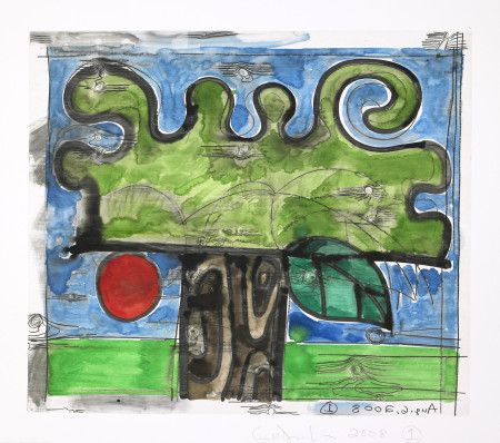 Untitled (August 2, 2008) 1, Monotype in watercolor and pencil on Lanaquarelle paper