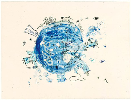 Untitled (Blue), Monotype in gouache and water-soluble colored pencil on Lana Gravure paper