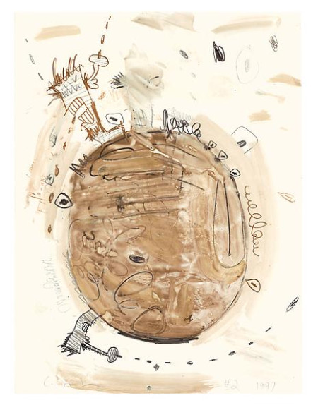 Untitled (Brown), Monotype in gouache and water-soluble colored pencil on Lana Gravure paper