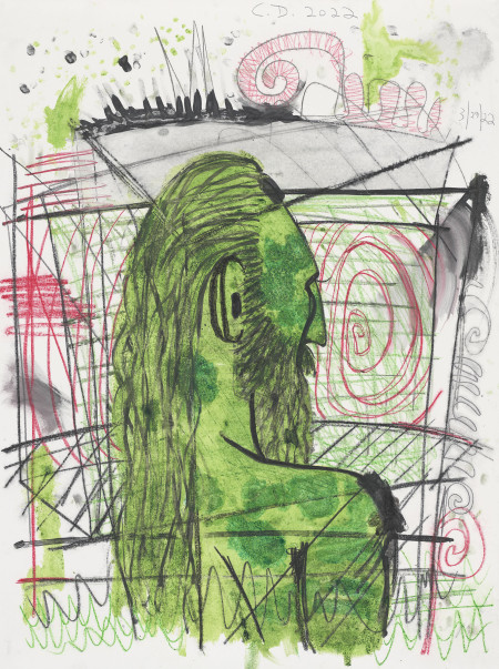 Untitled, Watercolor monotype, crayon, pencil on canvas