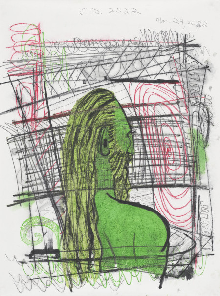 Untitled, Watercolor monotype, crayon, pencil on canvas