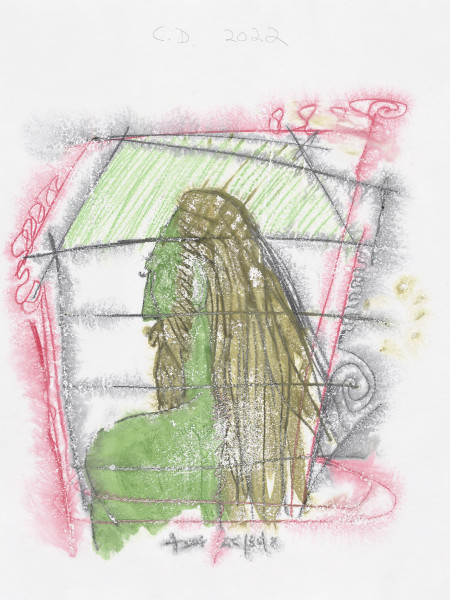 Untitled, Watercolor monotype, crayon, pencil on blotter paper