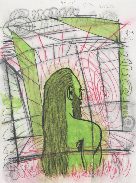 Untitled, Watercolor monotype, crayon, pencil on canvas